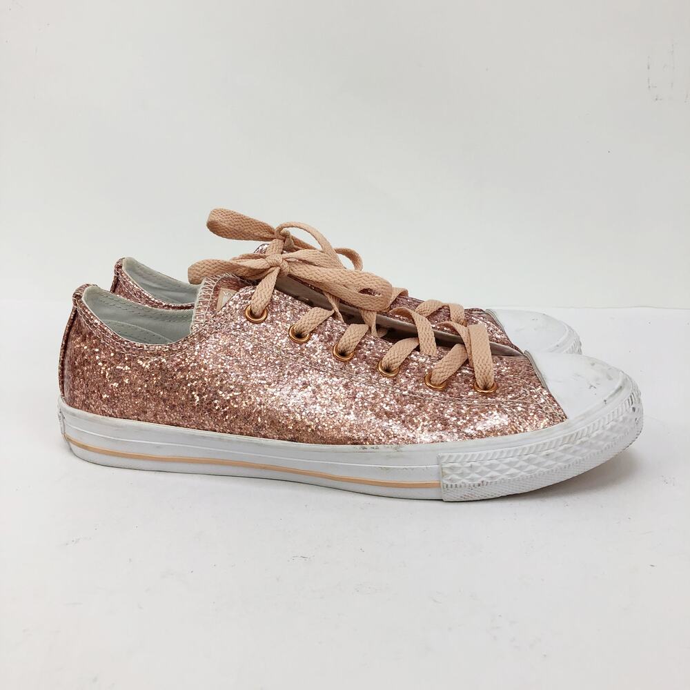 Converse Girls All Star Chuck Taylor Sneaker Sz 5 Dust Pink Glitter Low Top